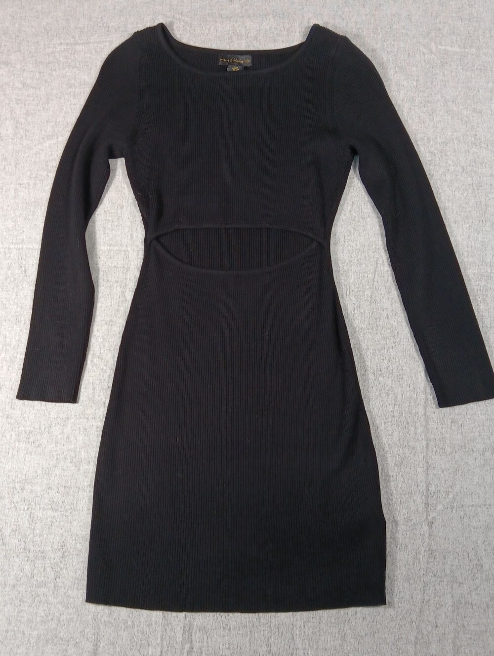House of Harlow 1960 Black Long-Sleeve Cutout Ribbed Dress Size M